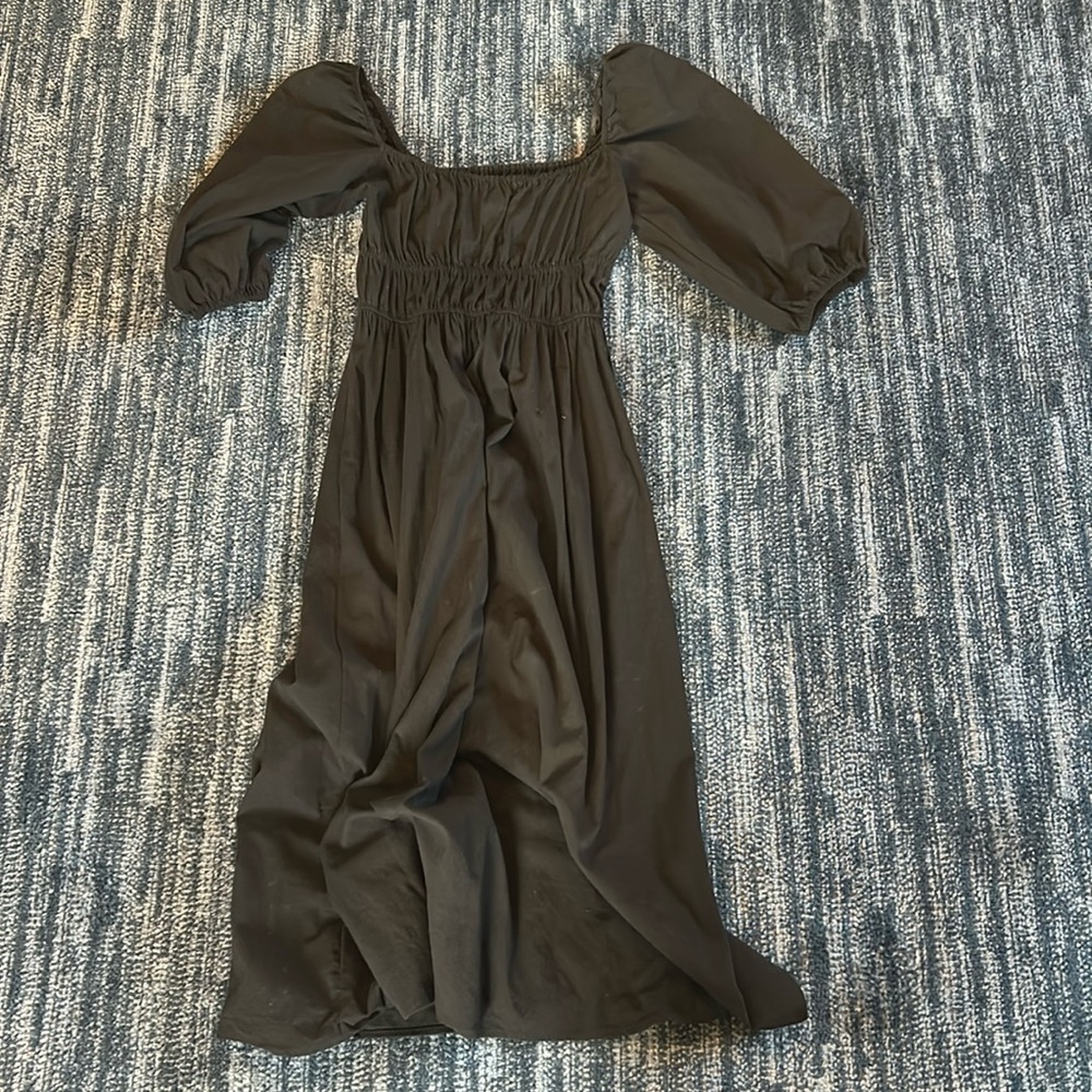 Black off the shoulder Reformation midi dress